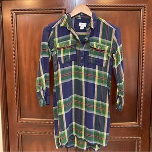 Girls Navy and Green Flannel Plaid Tunic Dress, Size 10 Kids